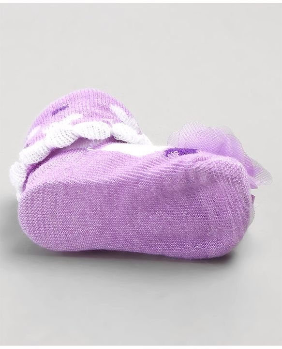 Cute Walk by Babyhug Sock Shoes with Flower Applique - Purple