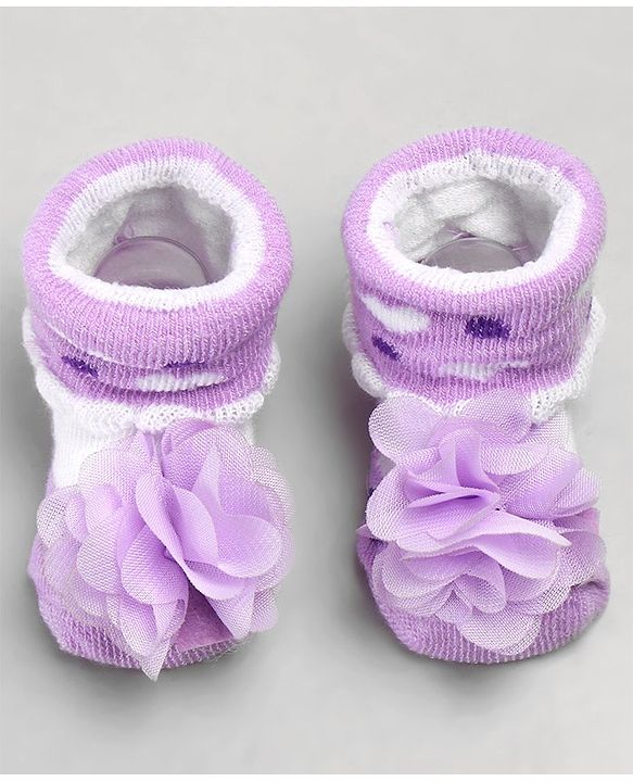 Cute Walk by Babyhug Sock Shoes with Flower Applique - Purple