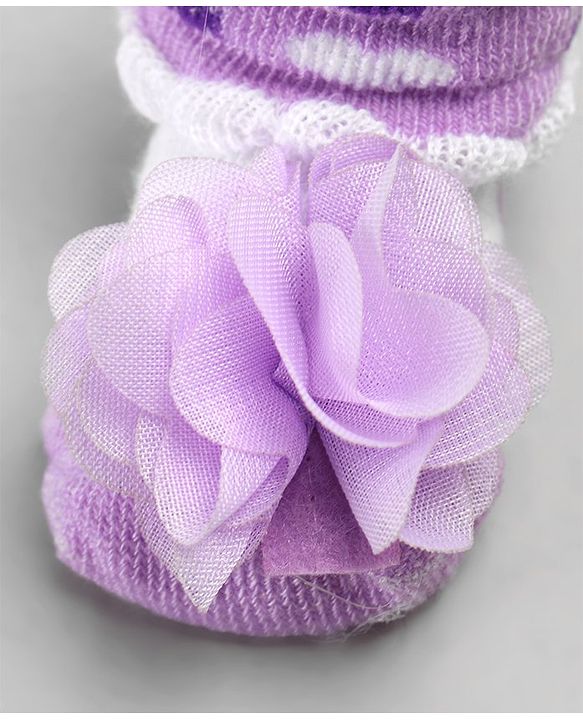 Cute Walk by Babyhug Sock Shoes with Flower Applique - Purple