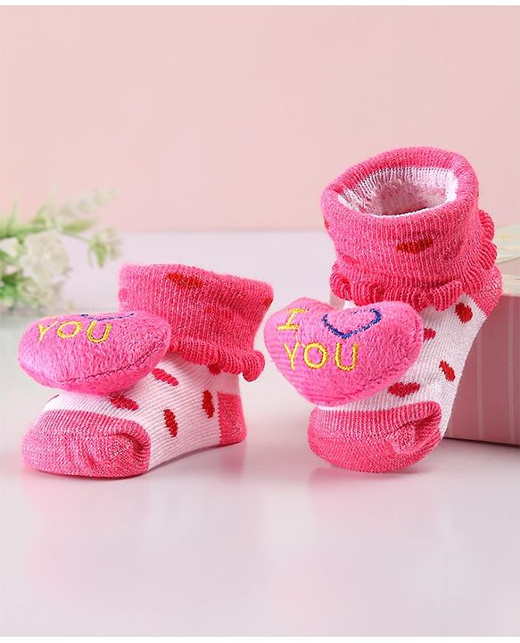 Cute Walk by Babyhug Sock Shoes with Heart Applique - Pink