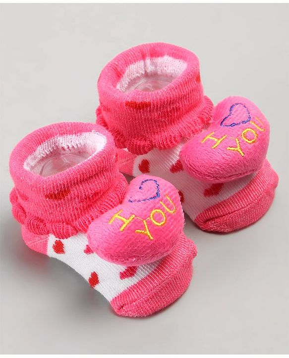 Cute Walk by Babyhug Sock Shoes with Heart Applique - Pink