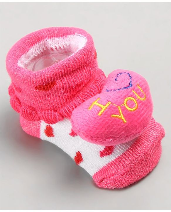 Cute Walk by Babyhug Sock Shoes with Heart Applique - Pink