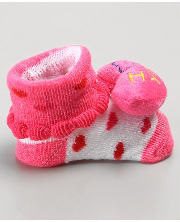 Cute Walk by Babyhug Sock Shoes with Heart Applique - Pink