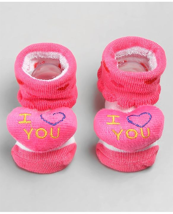 Cute Walk by Babyhug Sock Shoes with Heart Applique - Pink