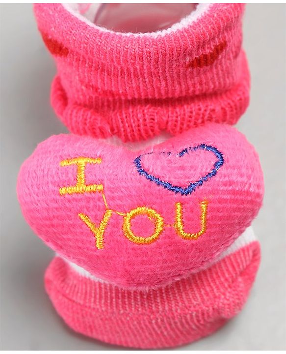 Cute Walk by Babyhug Sock Shoes with Heart Applique - Pink
