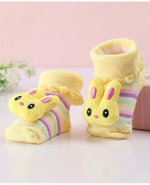 Cute Walk by Babyhug Sock Shoes with Bunny Applique - Yellow