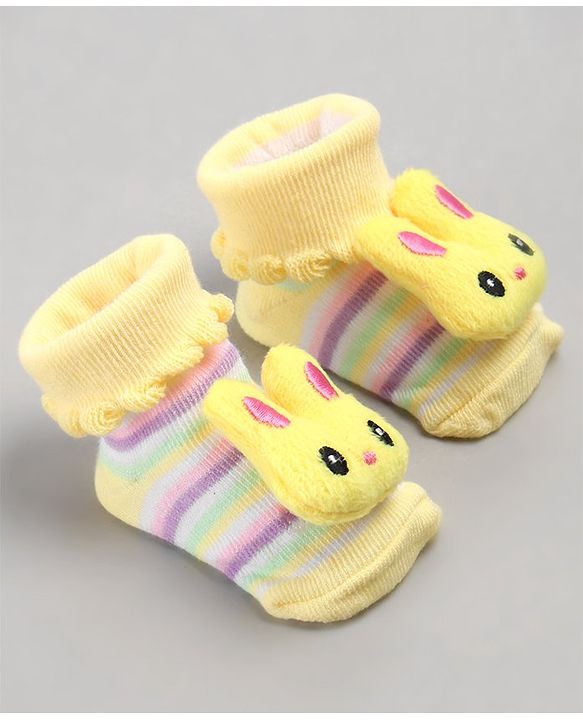 Cute Walk by Babyhug Sock Shoes with Bunny Applique - Yellow