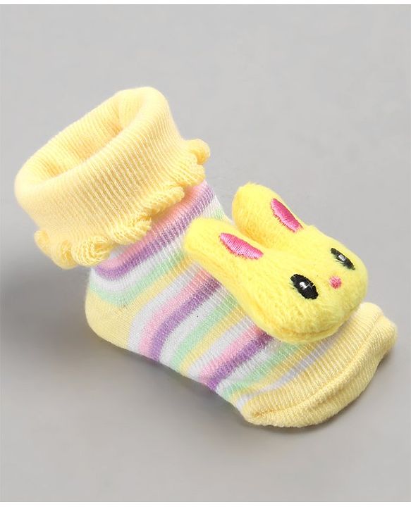 Cute Walk by Babyhug Sock Shoes with Bunny Applique - Yellow