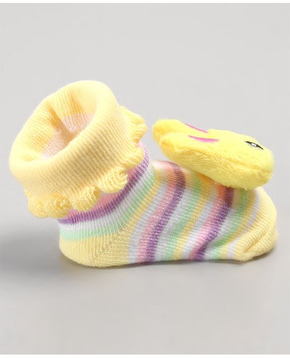 Cute Walk by Babyhug Sock Shoes with Bunny Applique - Yellow