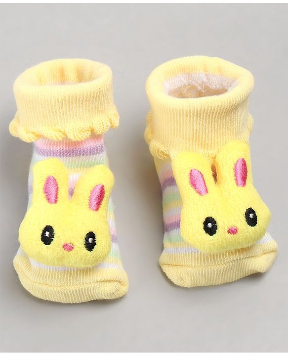 Cute Walk by Babyhug Sock Shoes with Bunny Applique - Yellow