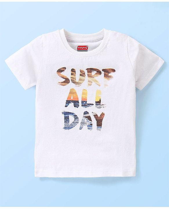 Babyhug 100% Cotton Knit Half Sleeves T-Shirt with Text print - White