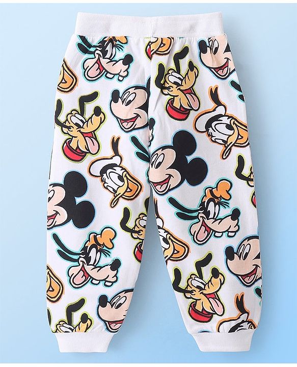 Babyhug Disney 100% Cotton Knit Single Jersey Full Length Lounge Pants With Mickey Mouse Print - White