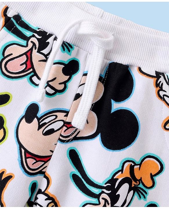 Babyhug Disney 100% Cotton Knit Single Jersey Full Length Lounge Pants With Mickey Mouse Print - White
