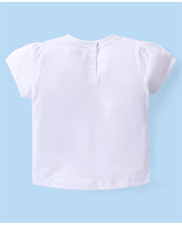Babyhug Single Jersey Knit Half Sleeves Capri Night Suit With Text Print - White & Pink