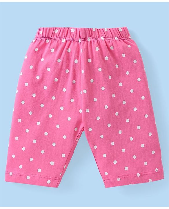 Babyhug Single Jersey Knit Half Sleeves Capri Night Suit With Text Print - White & Pink