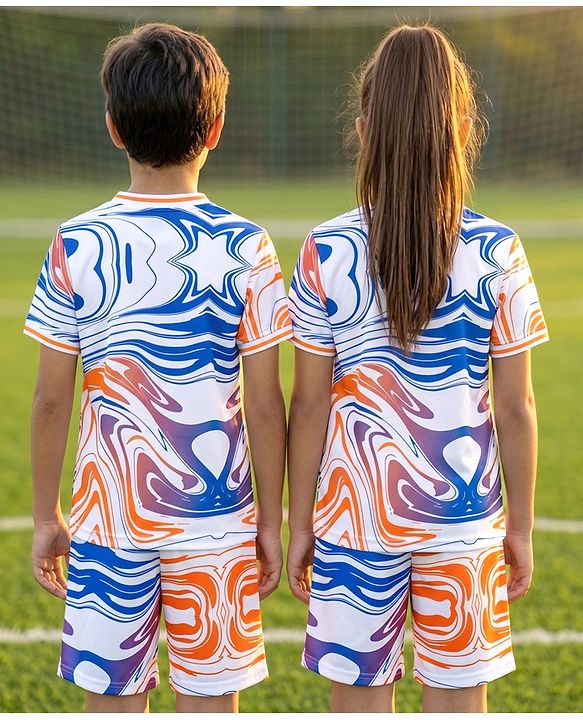 Pine Active Half Sleeves T-Shirt and Shorts Set Marble Print - White