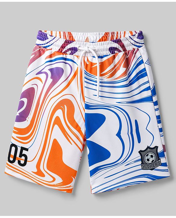 Pine Active Half Sleeves T-Shirt and Shorts Set Marble Print - White