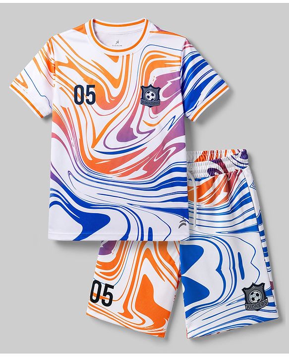 Pine Active Half Sleeves T-Shirt and Shorts Set Marble Print - White