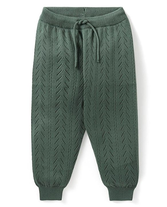 Babyhug Sweater Knit Fleece and Woollen Pants - Olive Green