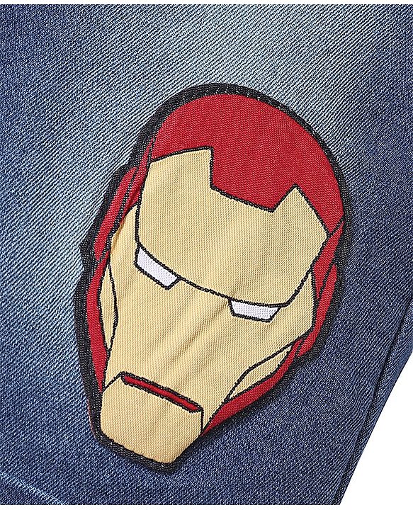 Pine Kids Marvel Denim Above Knee Length Shorts with Belt, Badge Detailing and Avengers Graphics - Blue