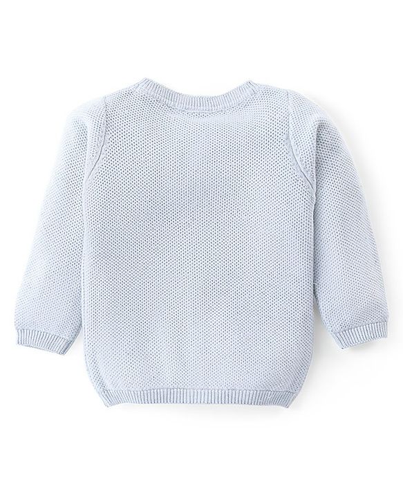 Babyhug Knitted Full Sleeves Front Open Sweater with Pocket Detailing - Sky Blue