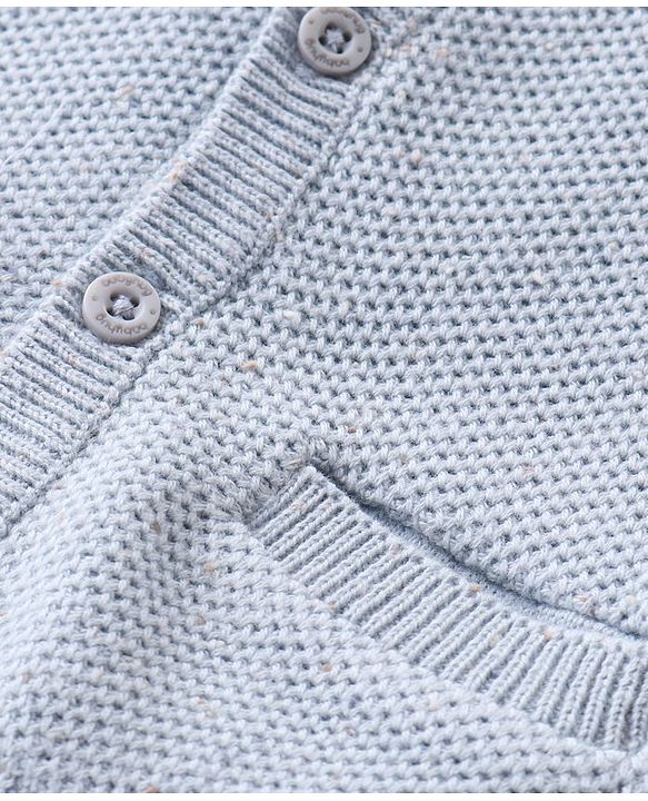Babyhug Knitted Full Sleeves Front Open Sweater with Pocket Detailing - Sky Blue