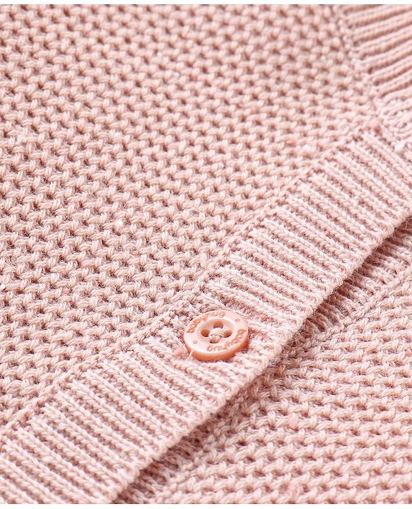 Babyhug Knitted Full Sleeves Front Open Sweater with Frill Detailing - Pink