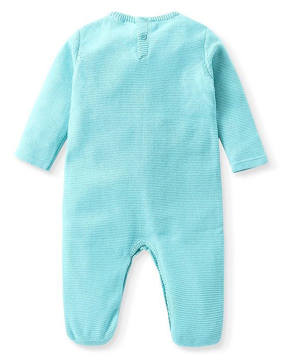Babyhug Knitted Full Sleeves Winter Wear Romper With Cable Knit Design - Blue