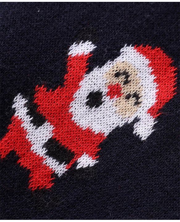 Babyhug Sweater Knit Full Sleeves Winter Wear Romper Christmas Theme - Navy Blue