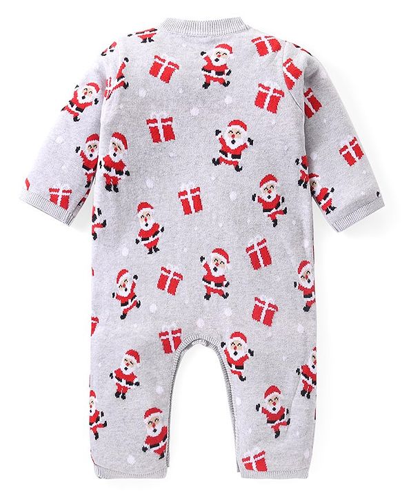 Babyhug Sweater Knit Full Sleeves Winter Wear Romper Christmas Theme - Grey