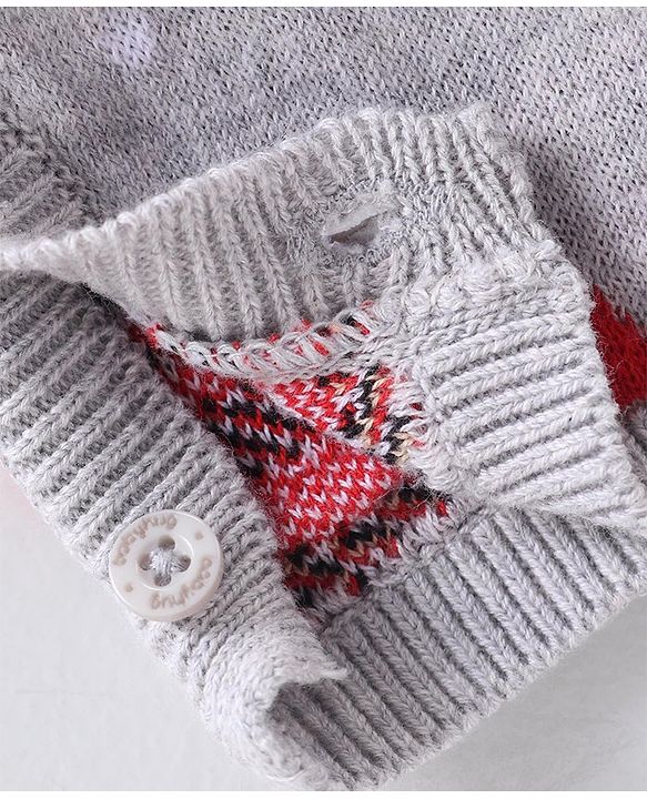 Babyhug Sweater Knit Full Sleeves Winter Wear Romper Christmas Theme - Grey