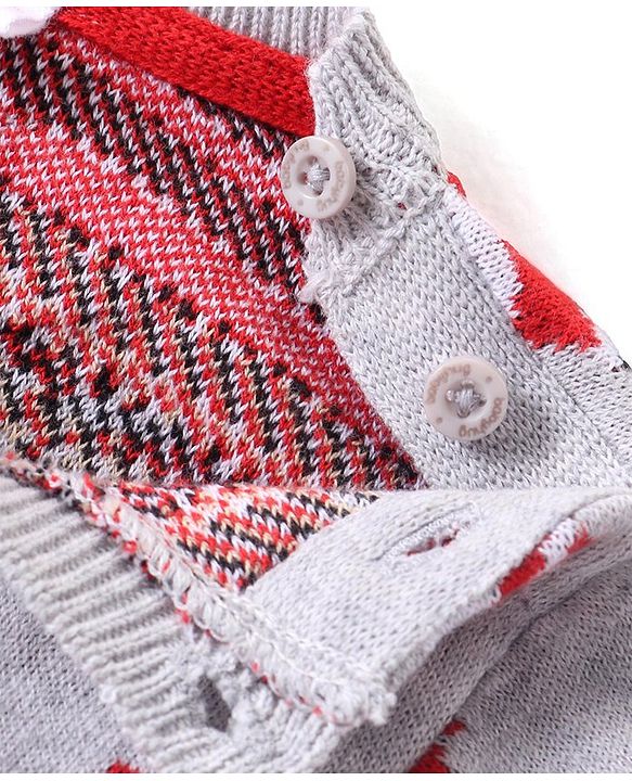 Babyhug Sweater Knit Full Sleeves Winter Wear Romper Christmas Theme - Grey