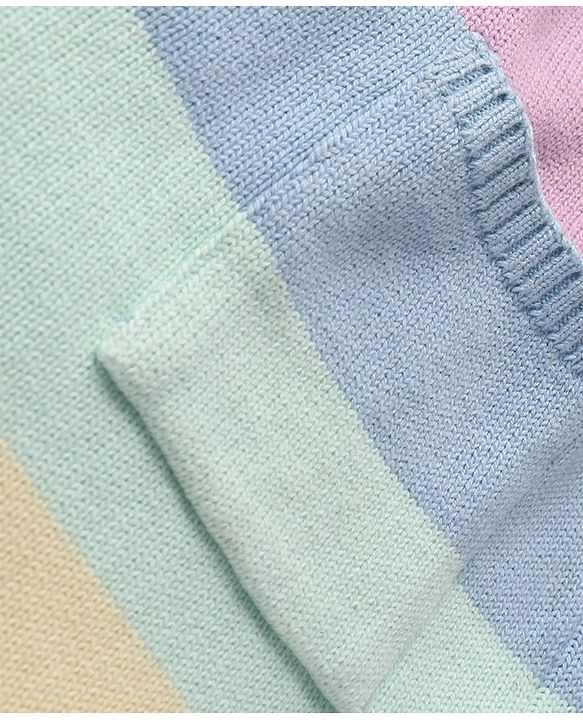 Babyhug Knitted Half Sleeves Striped Woollen Dress with Pocket Detailing - Light Pink & Blue