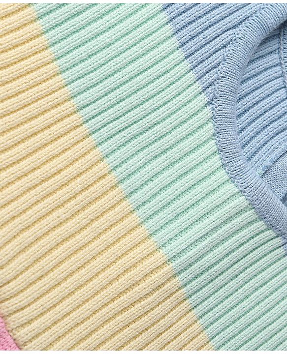 Babyhug Knitted Half Sleeves Striped Woollen Dress with Pocket Detailing - Light Pink & Blue