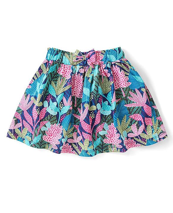 Babyhug Single Jersey Knit  Sleeveless Top & Skirt Set with Leaf Print - Multicolour