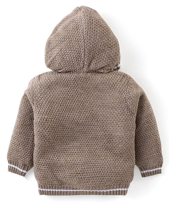 Babyhug Full Sleeves Front Open Cable Knit Hooded Sweater - Beige