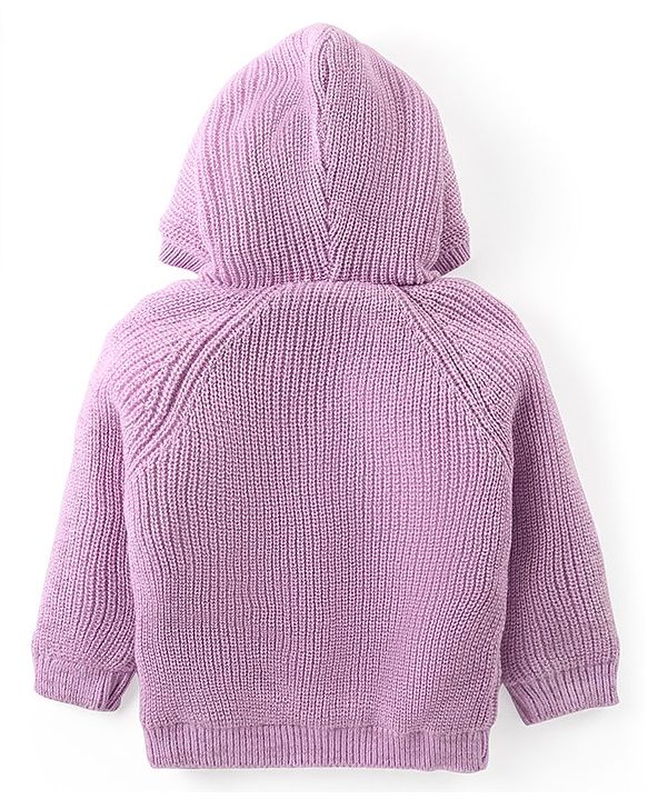 Babyhug Knitted Full Sleeves Front Open Hooded   Sweater with Sequin & Pocket Detailing - Lavender
