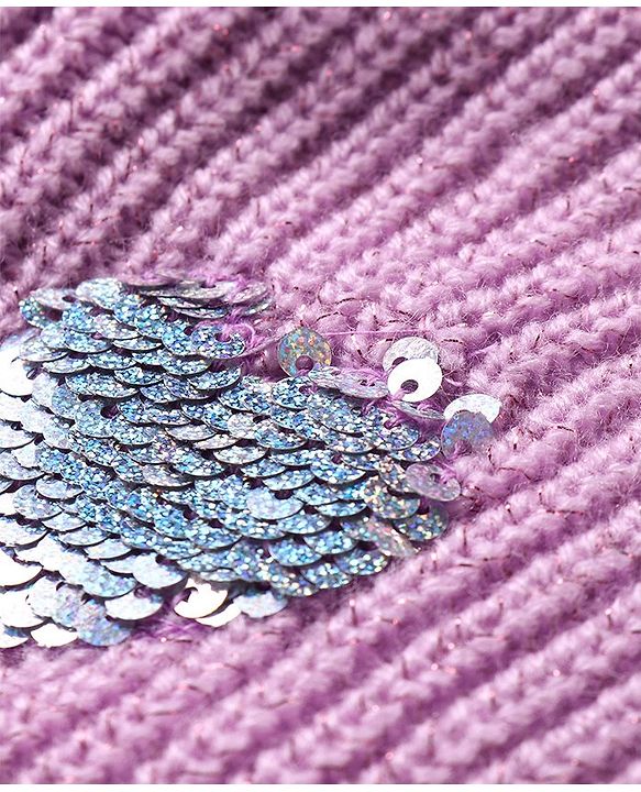 Babyhug Knitted Full Sleeves Front Open Hooded   Sweater with Sequin & Pocket Detailing - Lavender