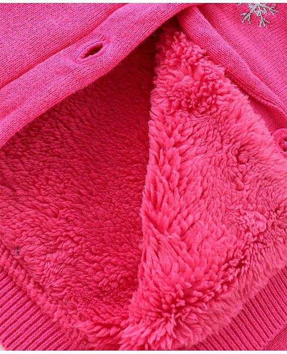Babyhug Knitted Full Sleeves Front Open Hooded Sweater with Snowflake Design - Fuchisa