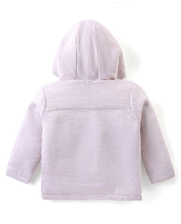 Babyhug Knitted Full Sleeves Front Open Hooded Sweater with Sparrow Embroidery  - Cream