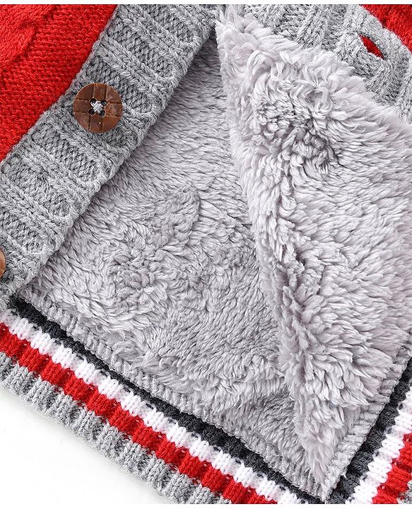Babyhug Knitted Full Sleeves Front Open Hooded Sweater with Cable Knit Design- Grey & Orange