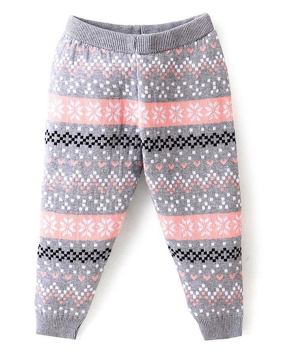 Babyhug Knitted Full Length Regular Fit Designed Woollen Pant - Grey
