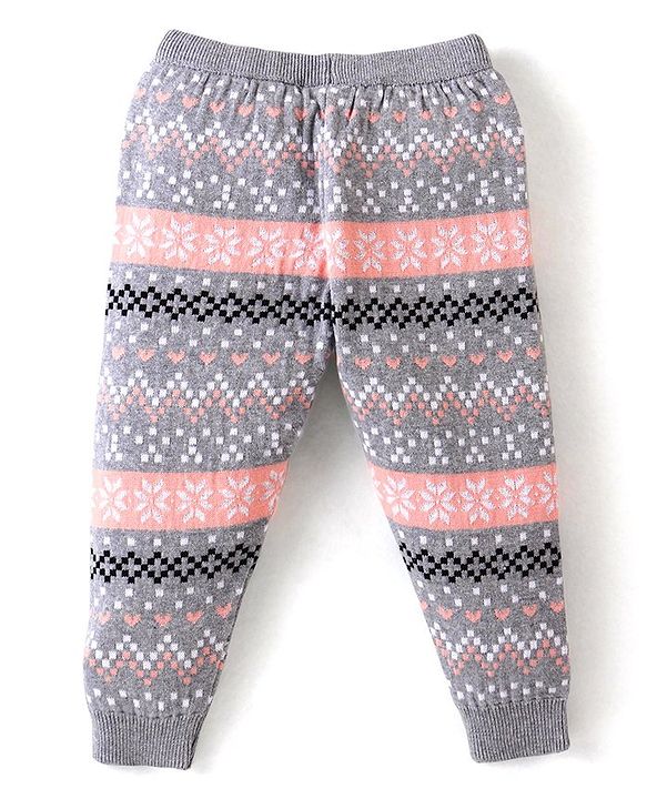 Babyhug Knitted Full Length Regular Fit Designed Woollen Pant - Grey