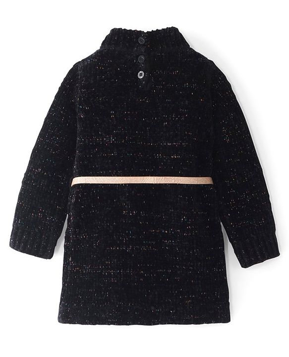 Babyhug Knitted Full Sleeves Woollen Dress - Black