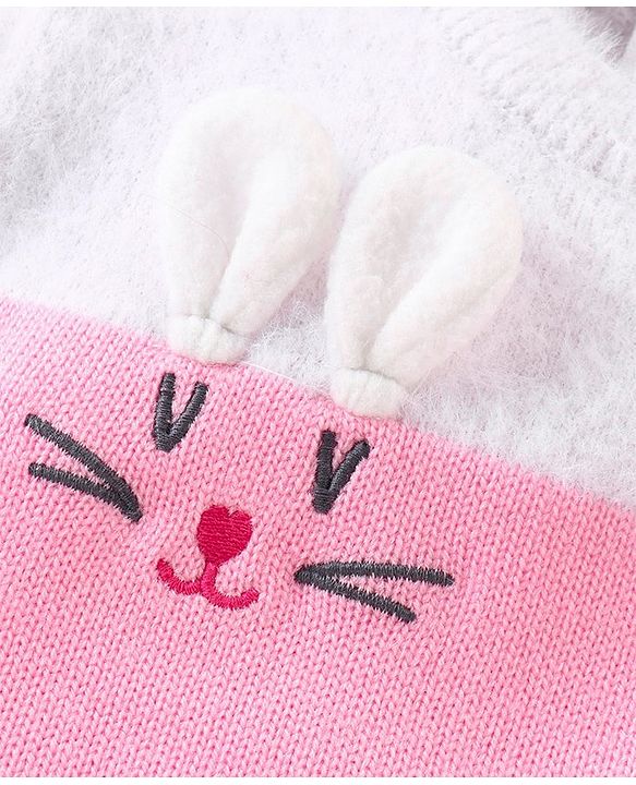 Babyhug Knitted Full Sleeves Sweater Kitty Design - Red Pink & White