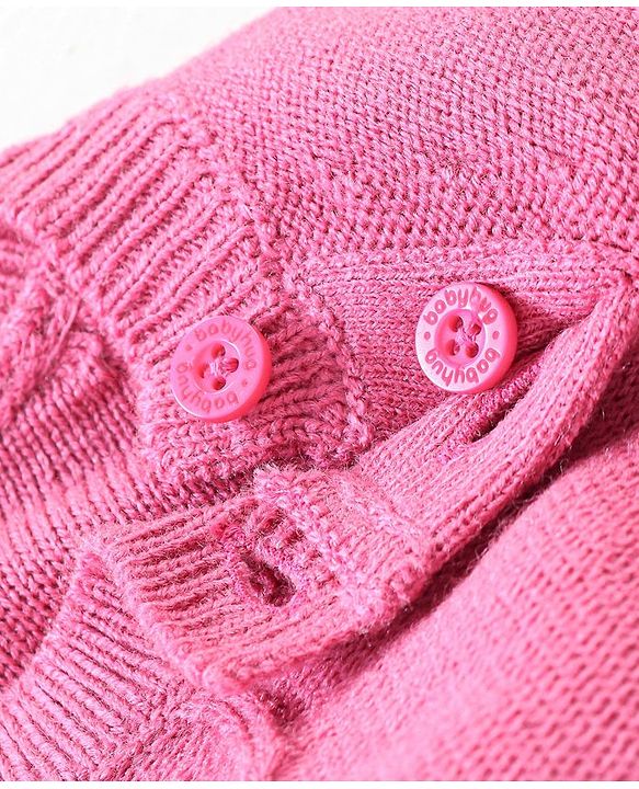 Babyhug Knitted Raglan Sleeves Sweater Set Cable Knit Design Design - Pink