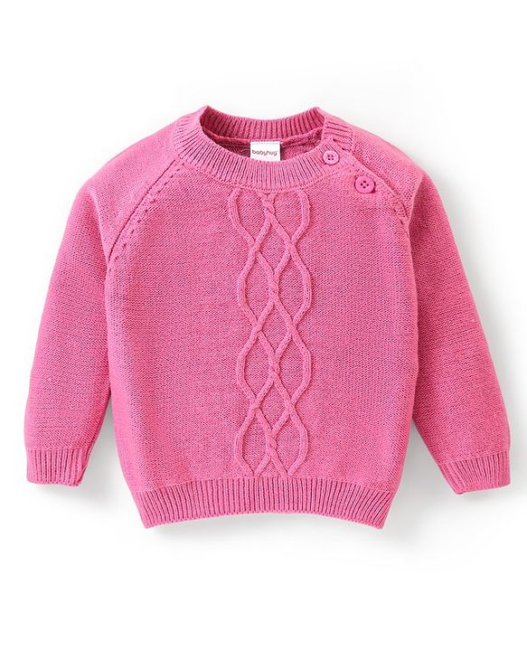 Babyhug Knitted Raglan Sleeves Sweater Set Cable Knit Design Design - Pink