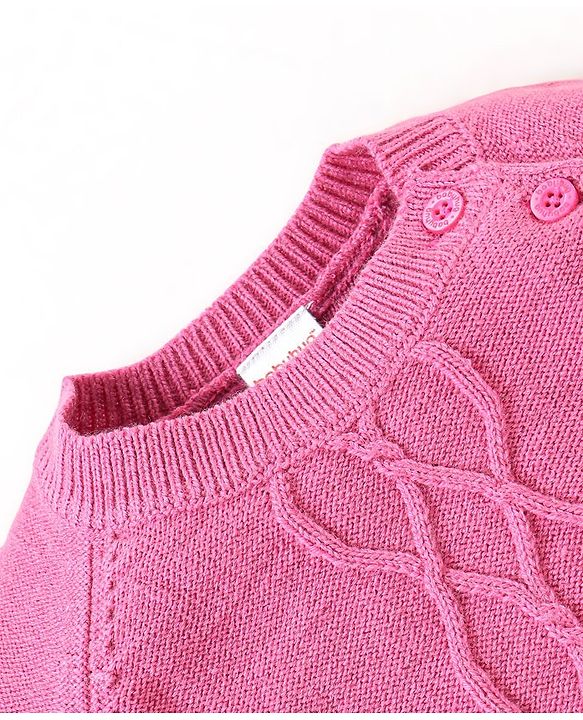 Babyhug Knitted Raglan Sleeves Sweater Set Cable Knit Design Design - Pink