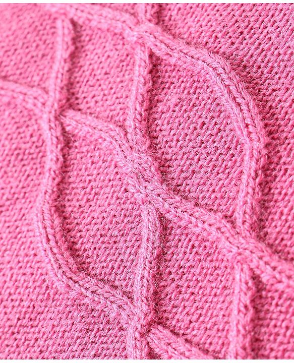 Babyhug Knitted Raglan Sleeves Sweater Set Cable Knit Design Design - Pink