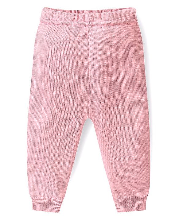 Babyhug Knitted Full Sleeves Sweater Set Stripes & Crown Patch - Pink & White